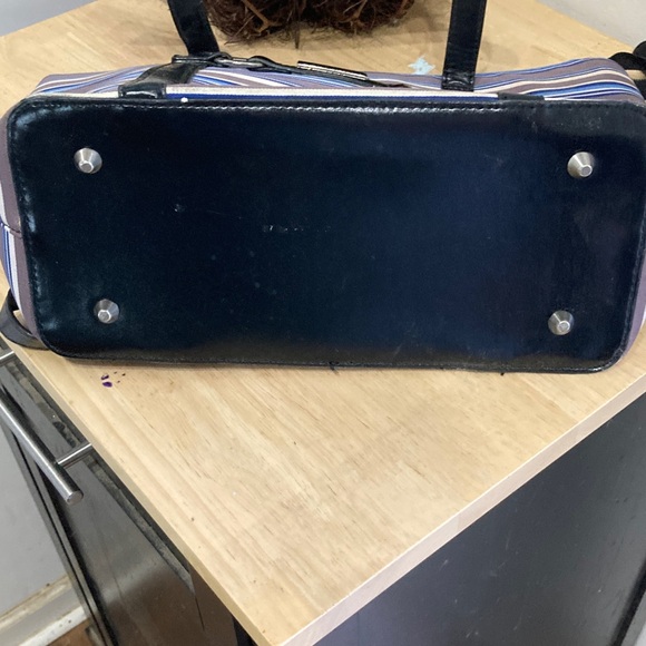 Vintage Y2K Kate Spade Blue and Brown Striped Handbag - Picture 2 of 9